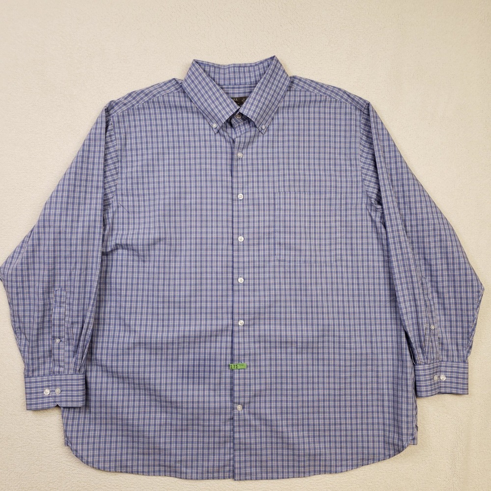 Oak Hill Button Down Shirt Mens 18 34/35 Blue Plaid Supima Cotton Non-Iron